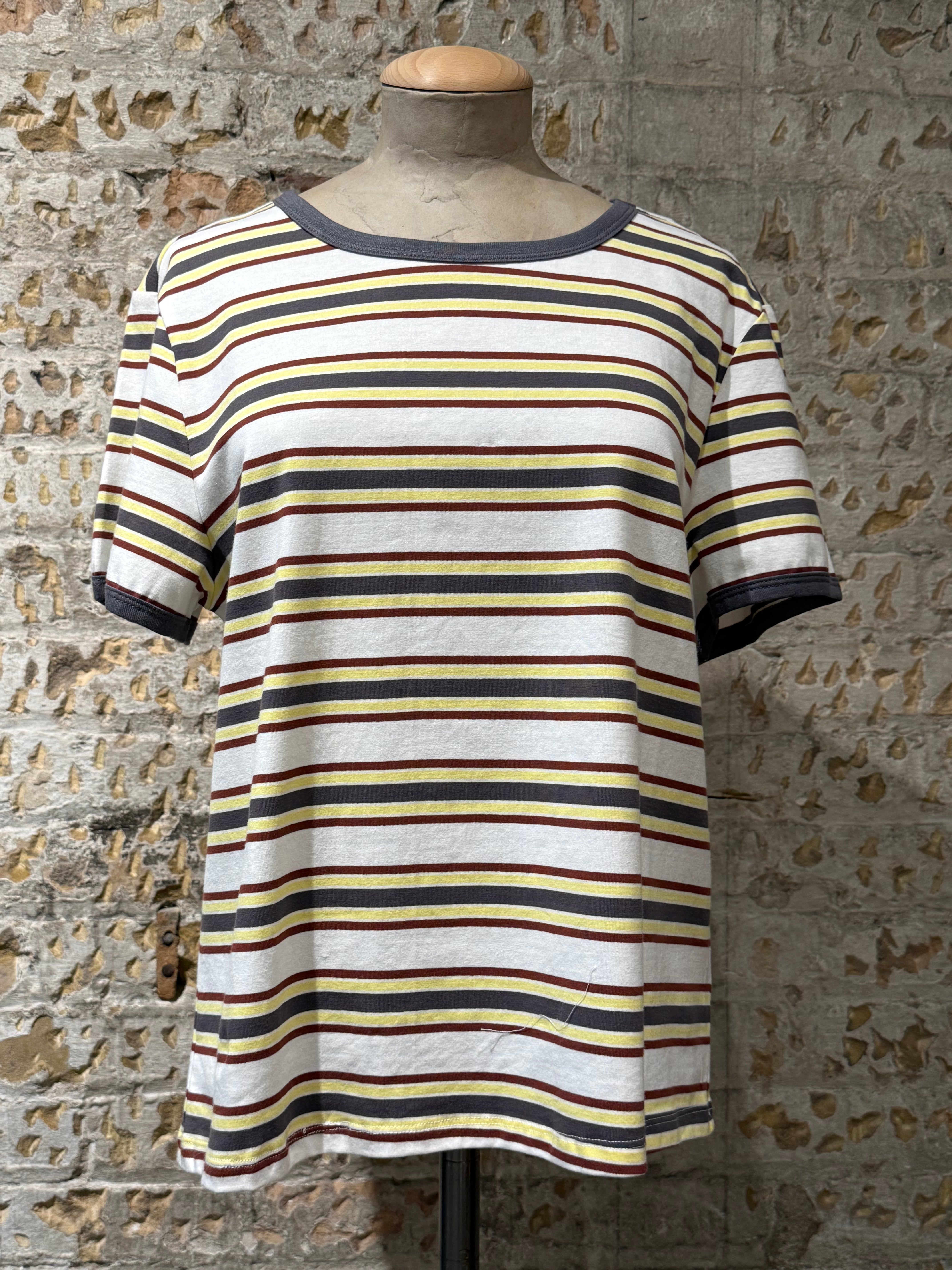 Yellow striped blouse with horizontal reds