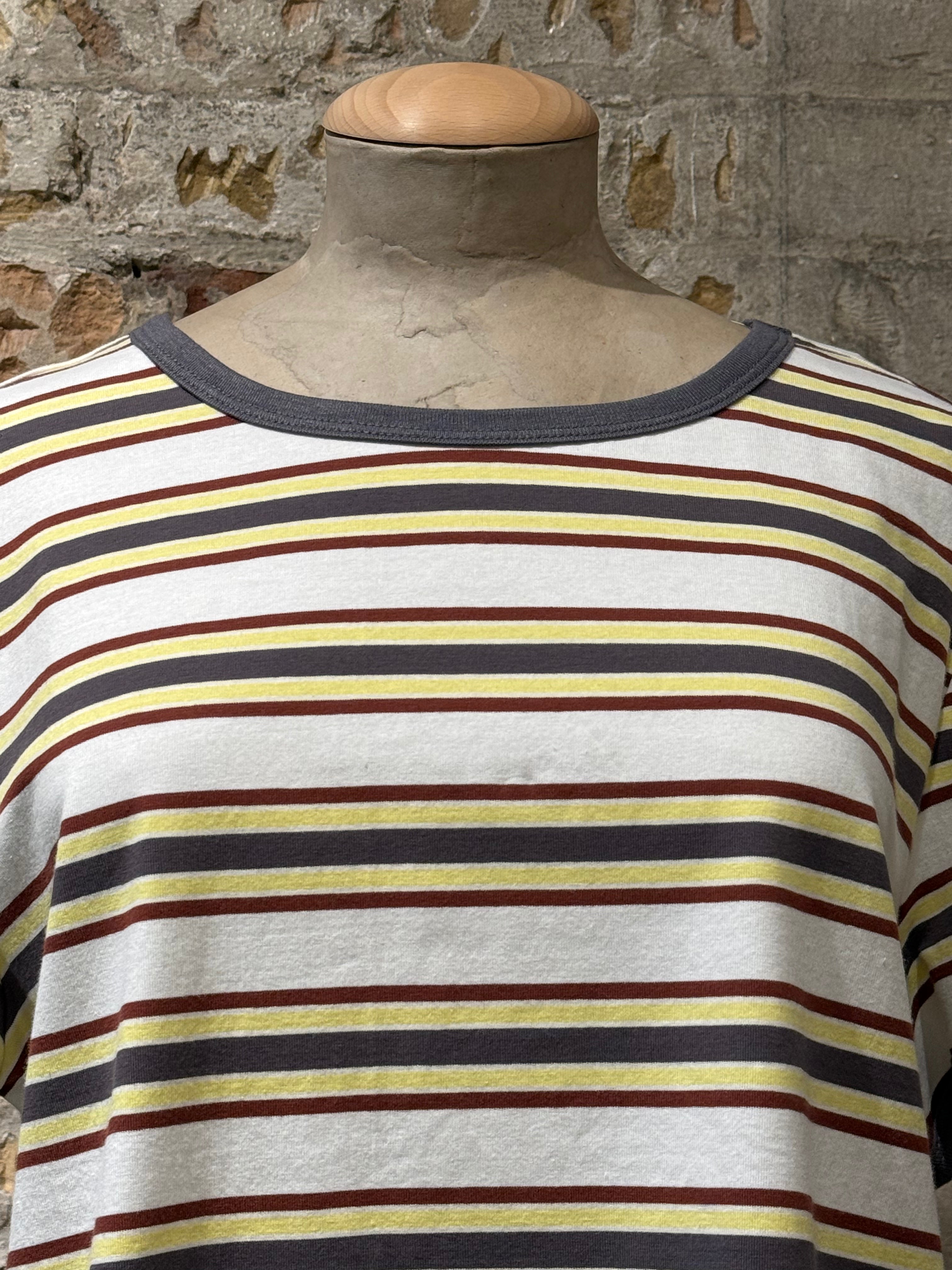 Yellow striped blouse with horizontal reds