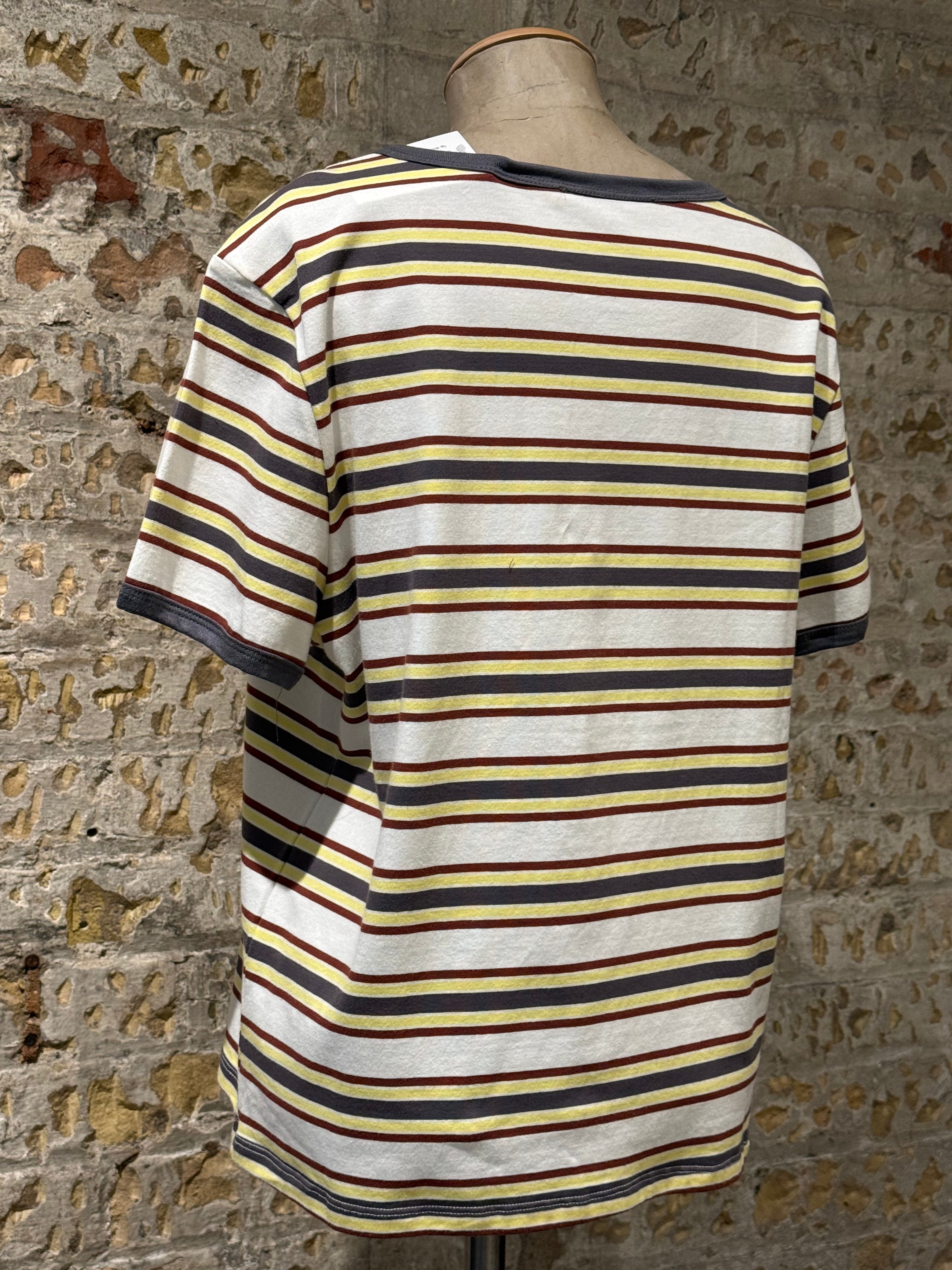 Yellow striped blouse with horizontal reds