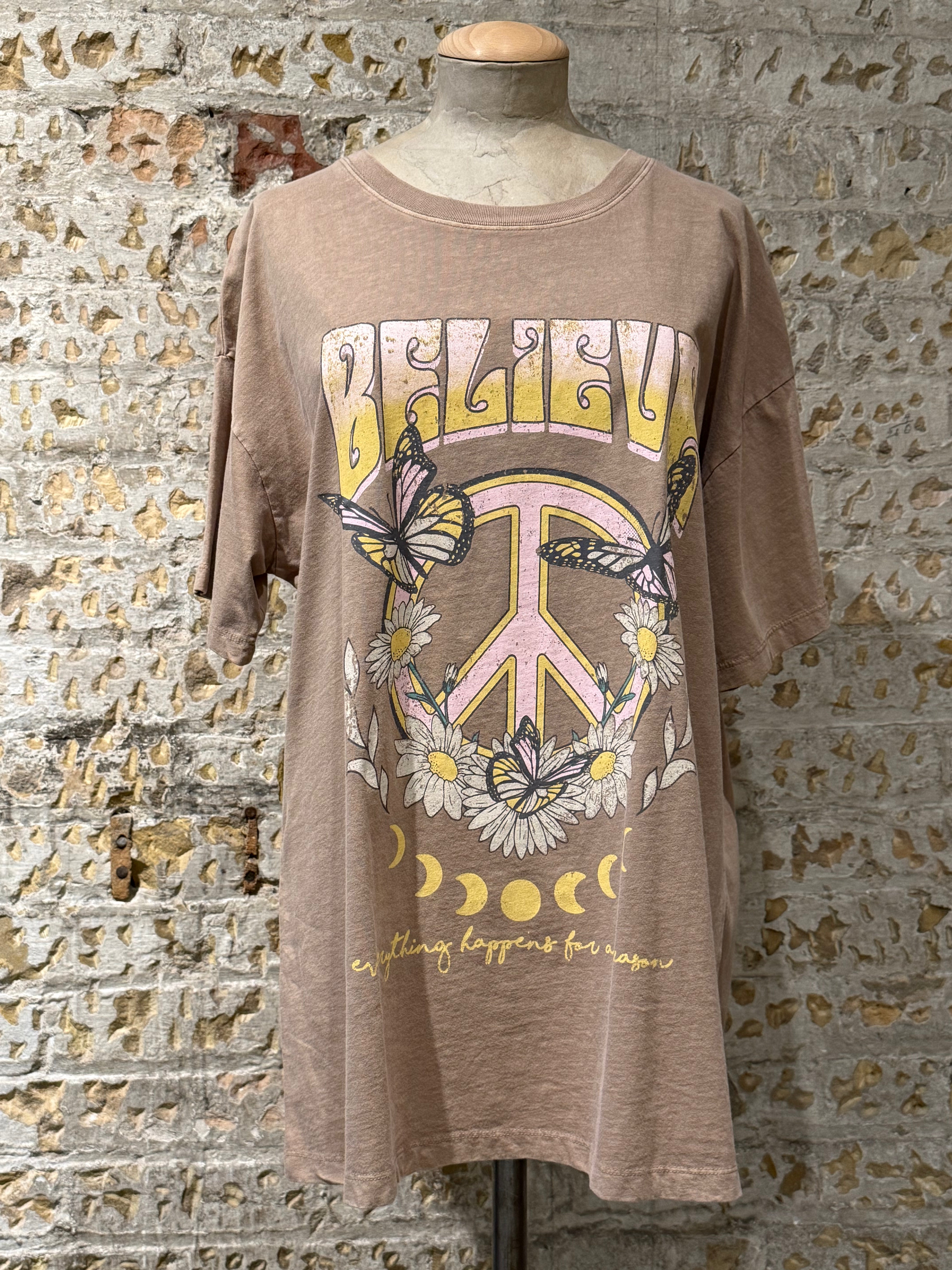 Blusa café, capuchino, con estampado