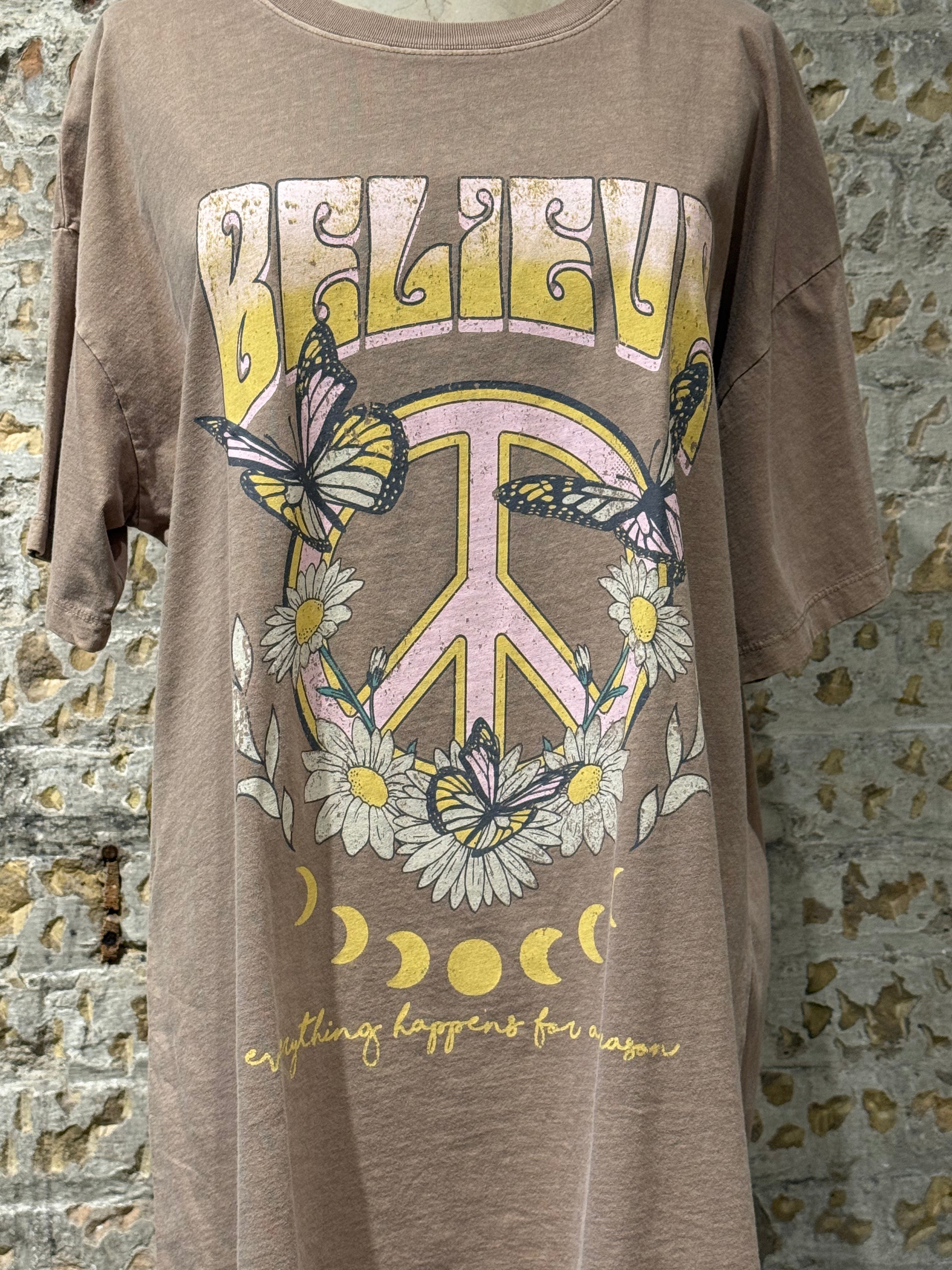 Blusa café, capuchino, con estampado
