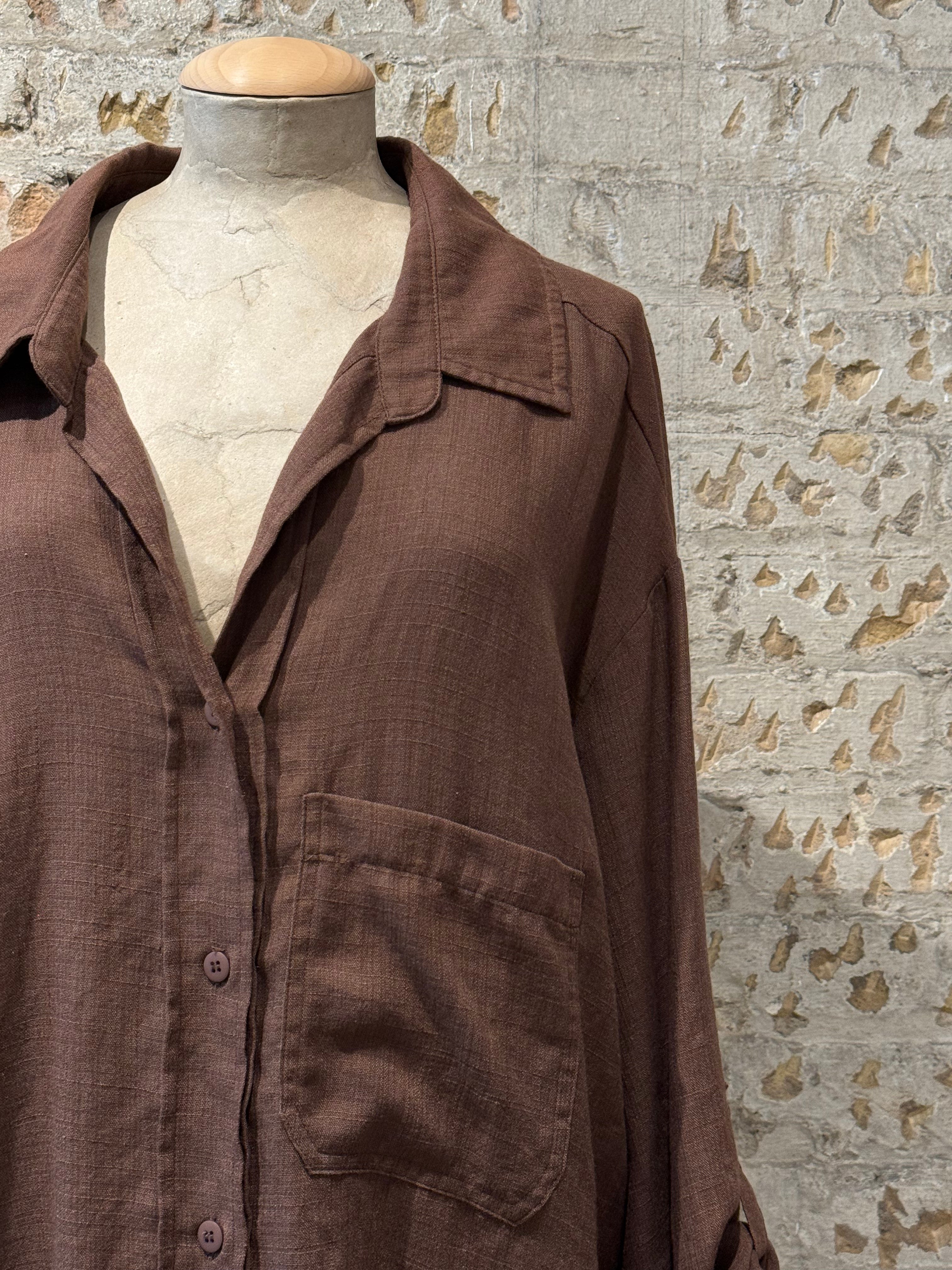 Brown long sleeve blouse with buttons