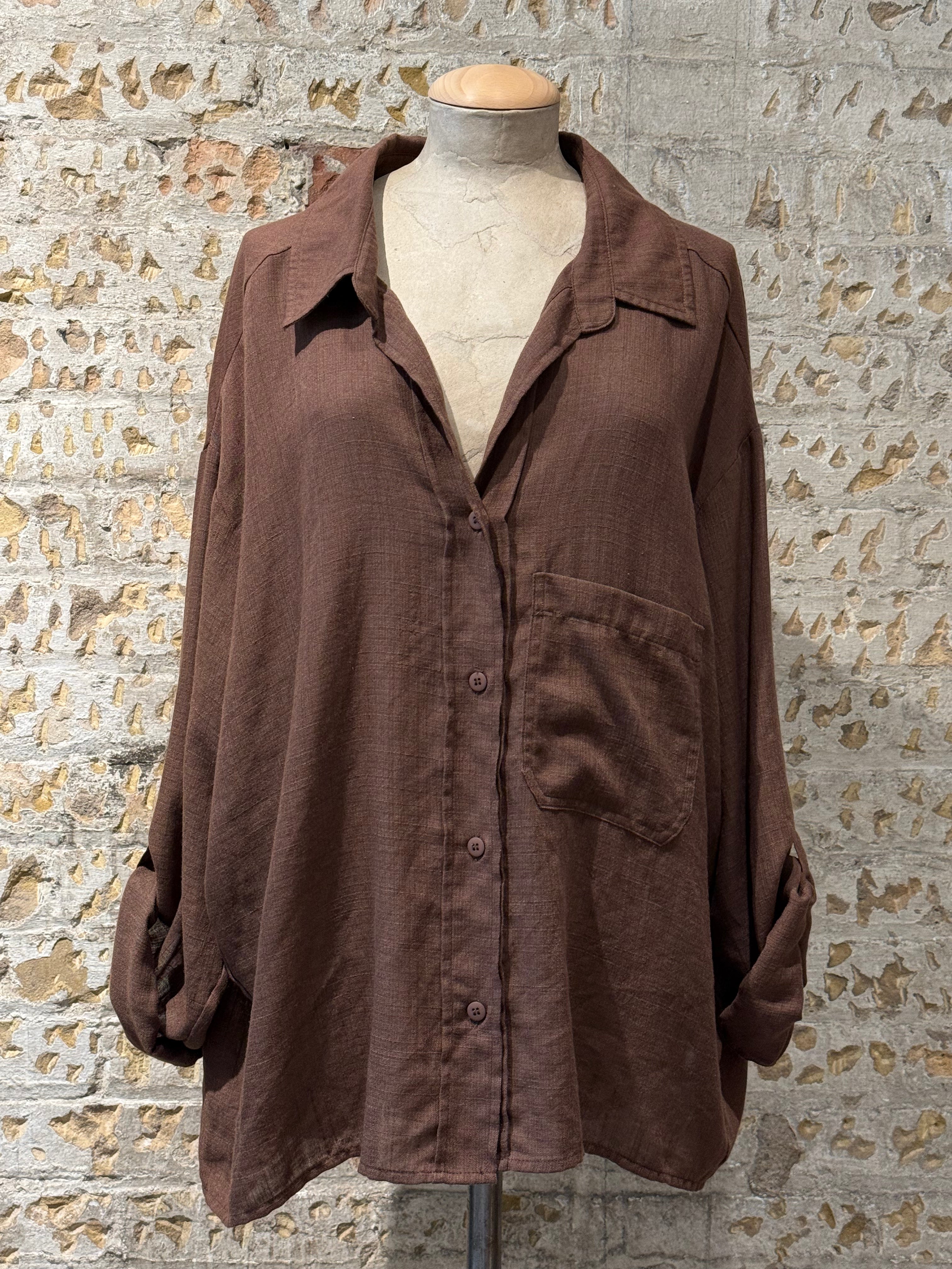 Brown long sleeve blouse with buttons