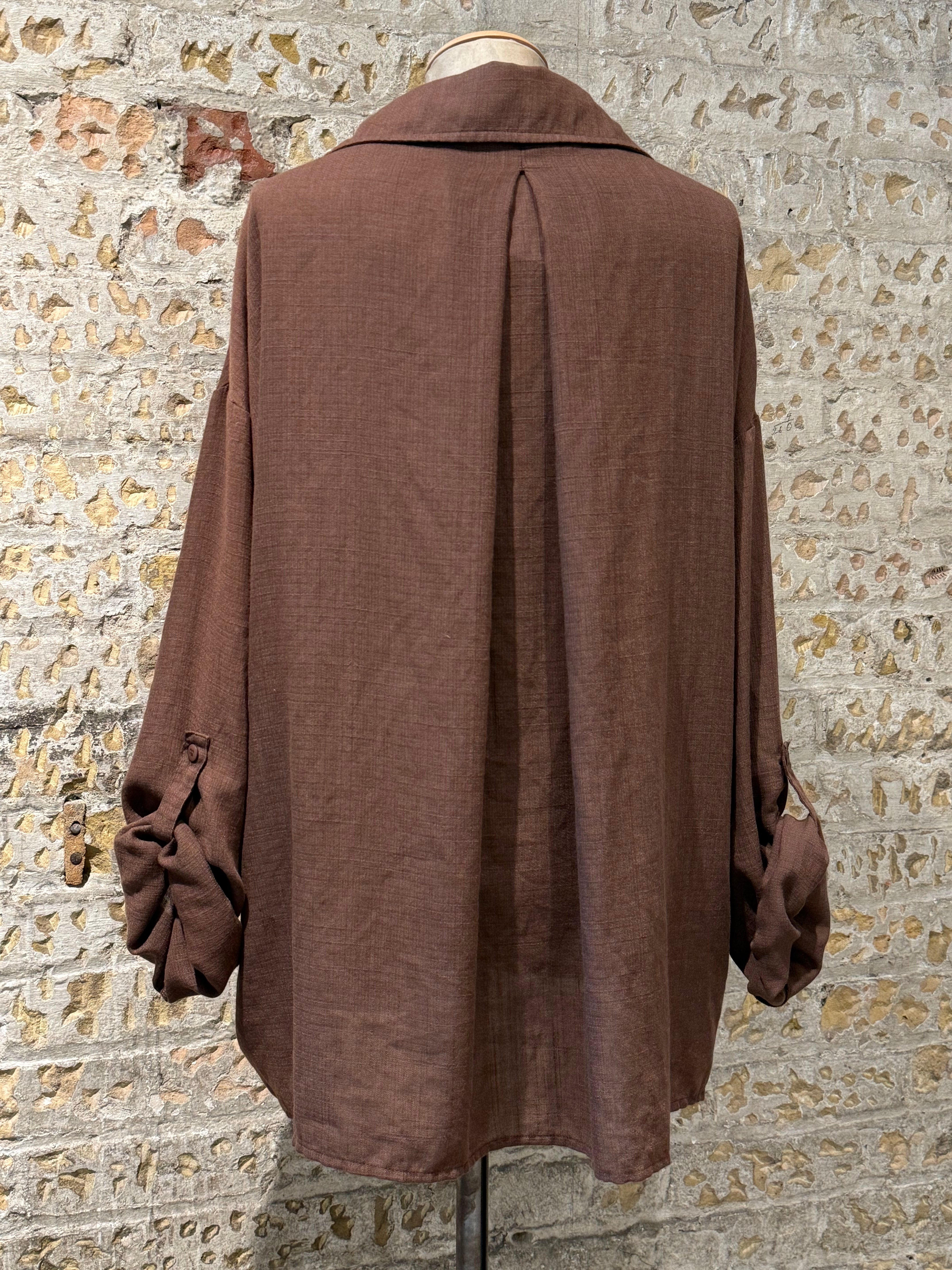 Brown long sleeve blouse with buttons