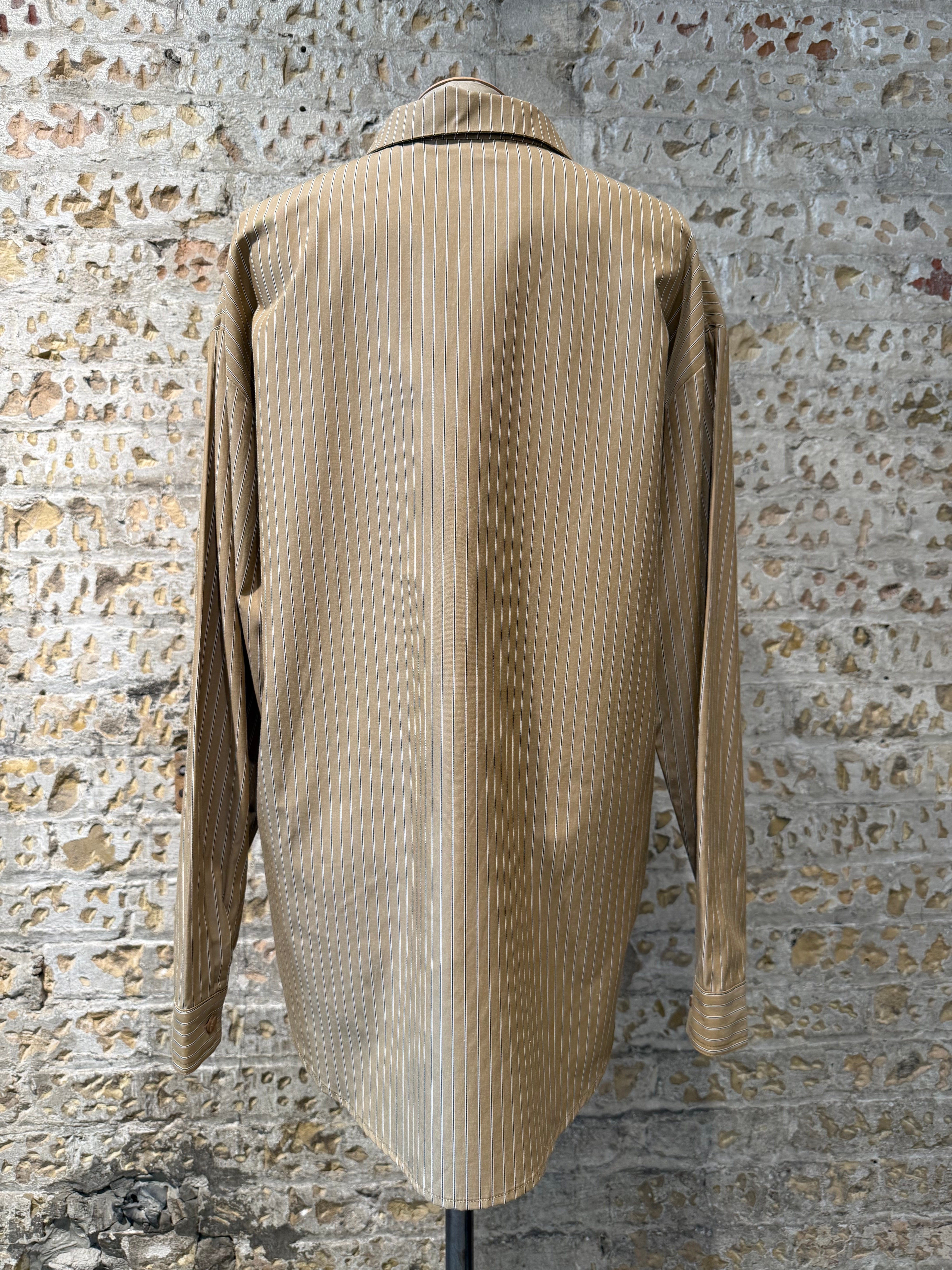 Long-sleeved shirt light brown with horizontal lines black and white