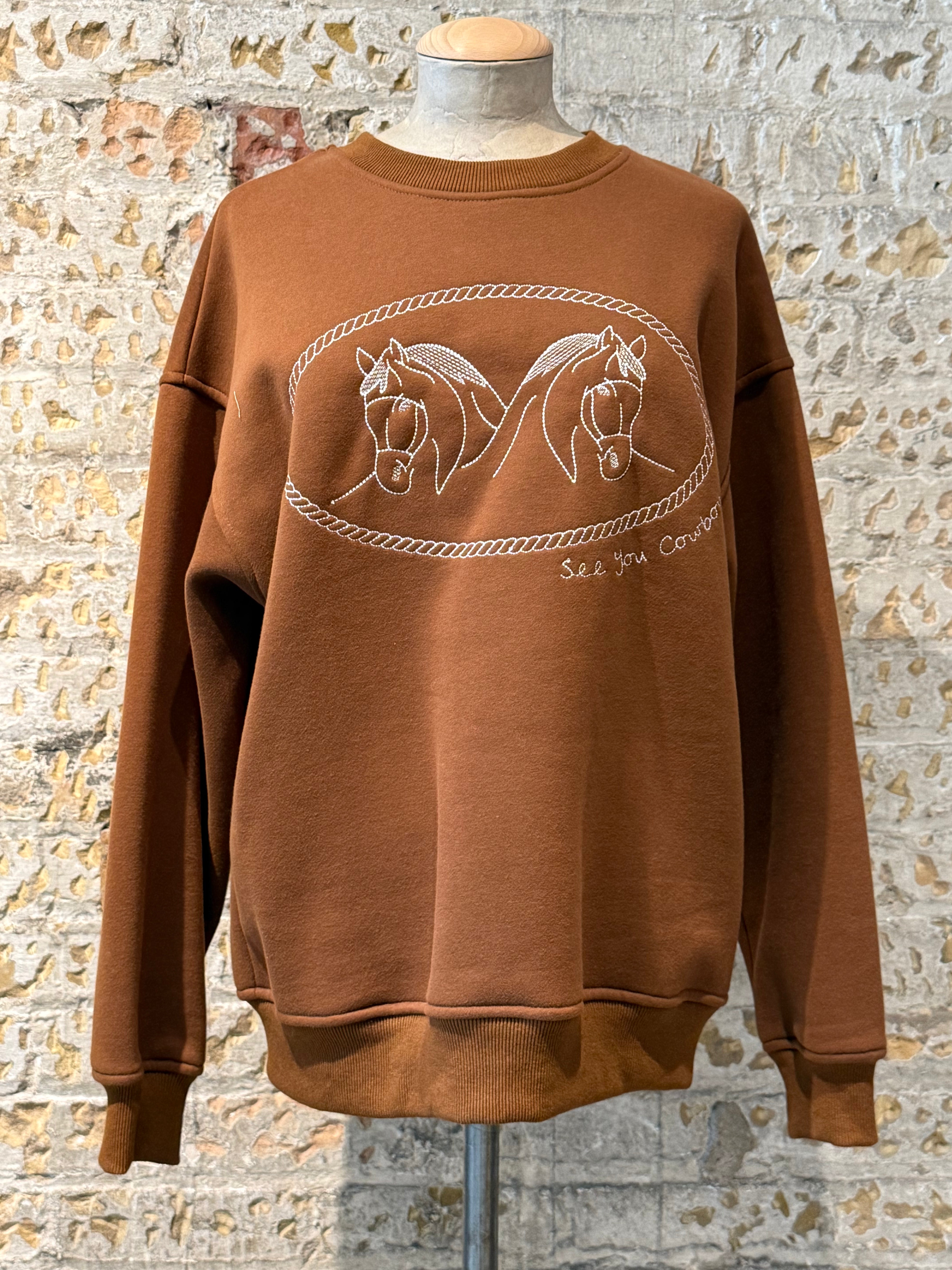 Brown Cowboy sweater, with horse print