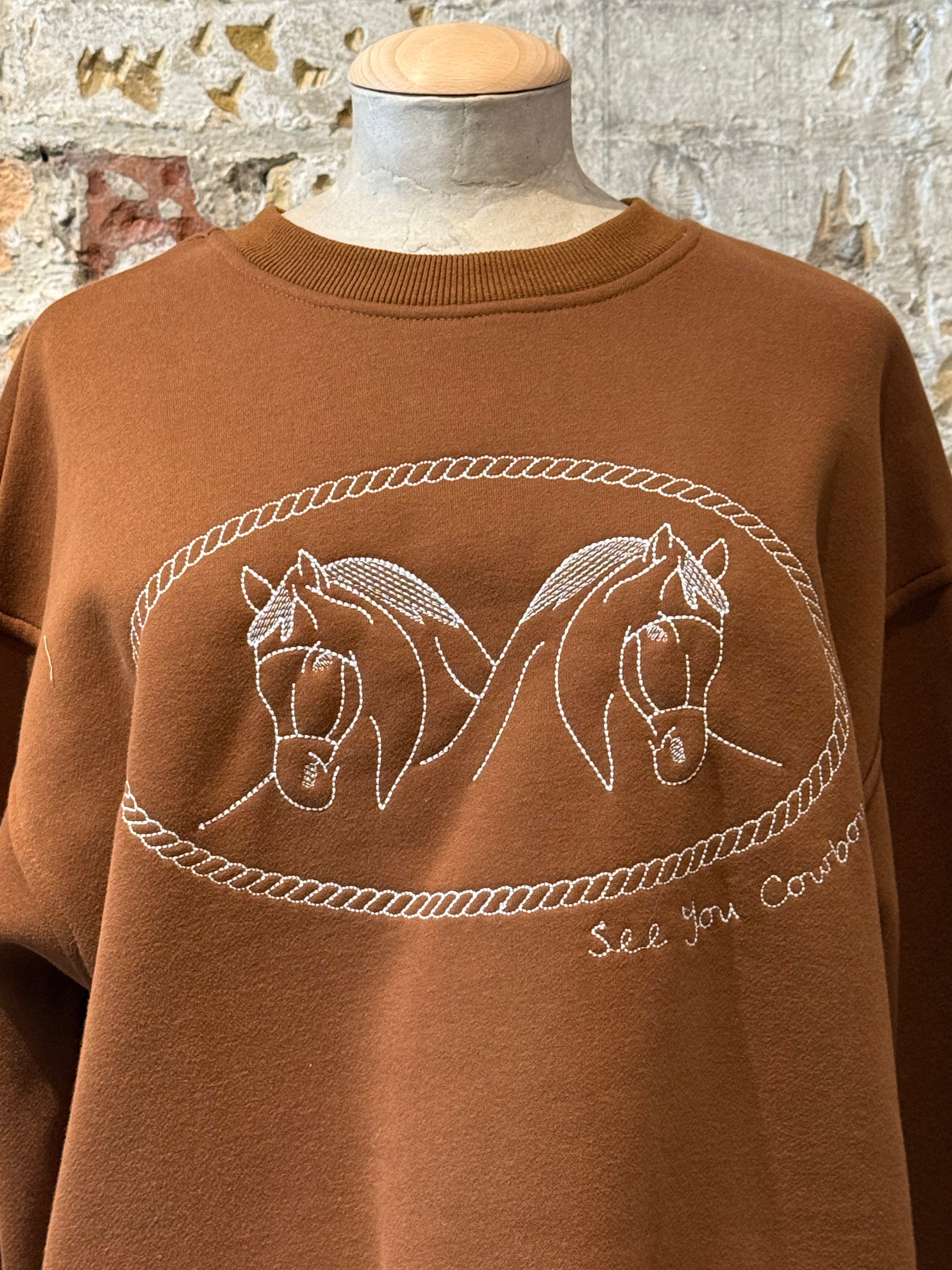 Brown Cowboy sweater, with horse print