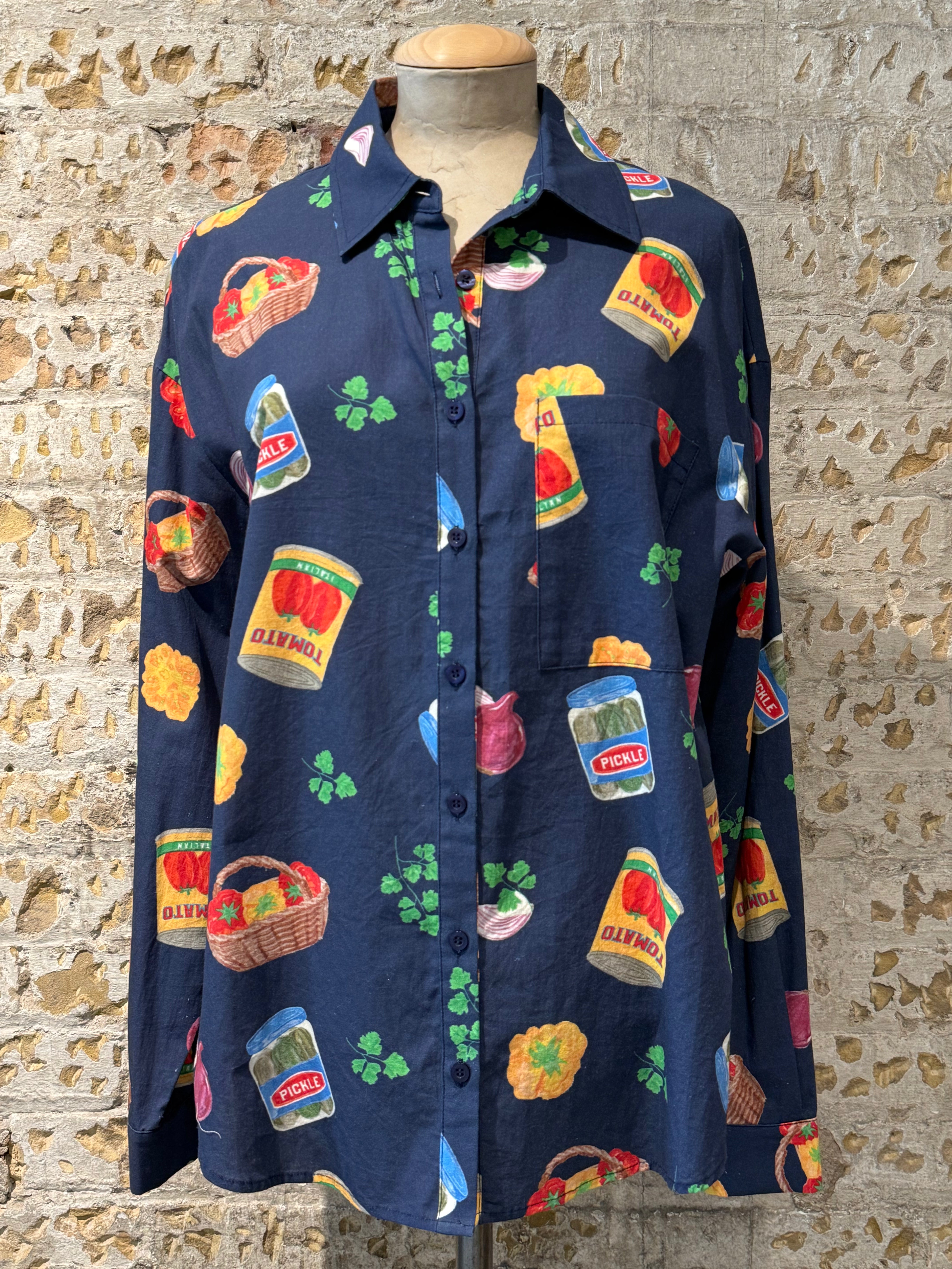 Button-down shirt with food print