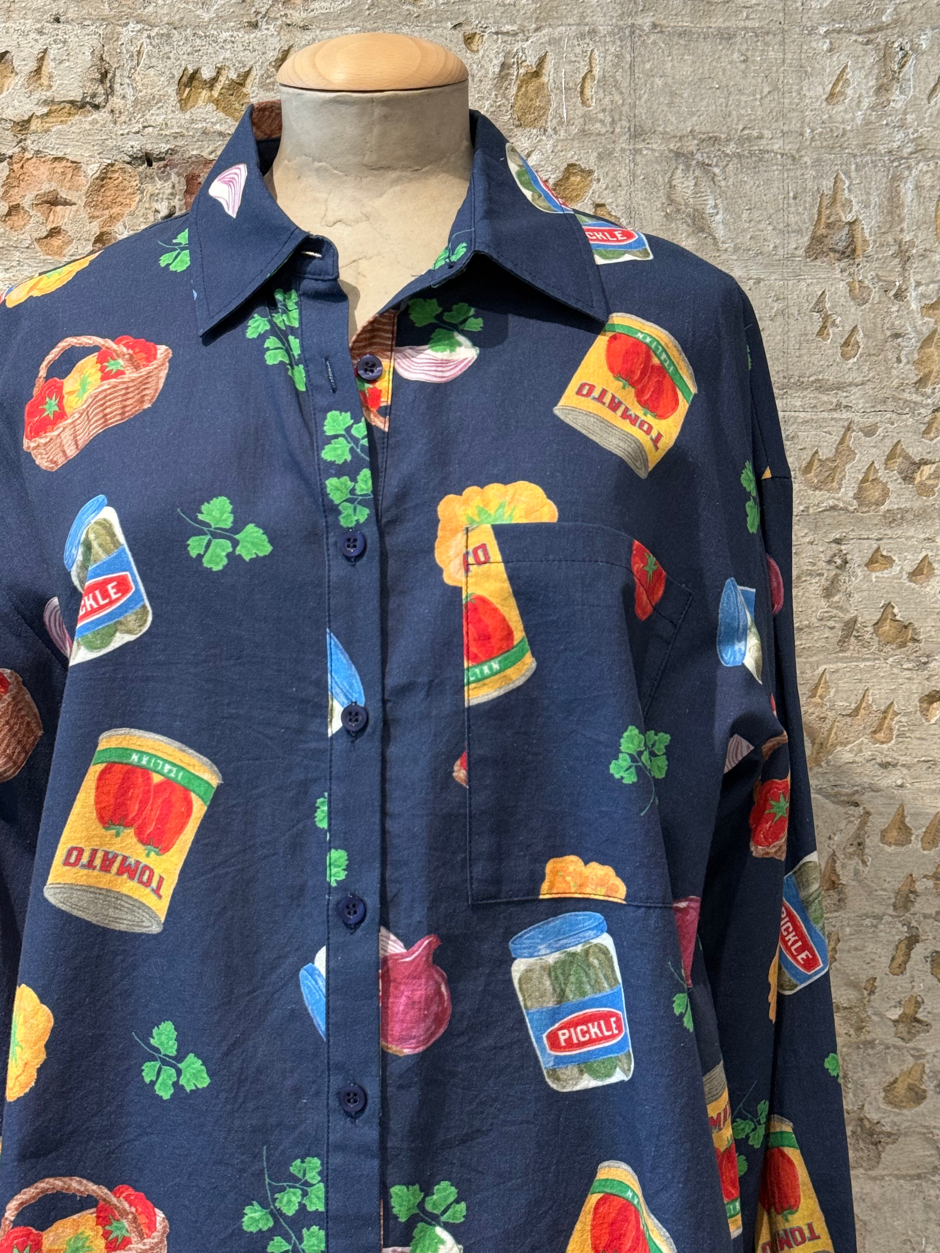 Button-down shirt with food print
