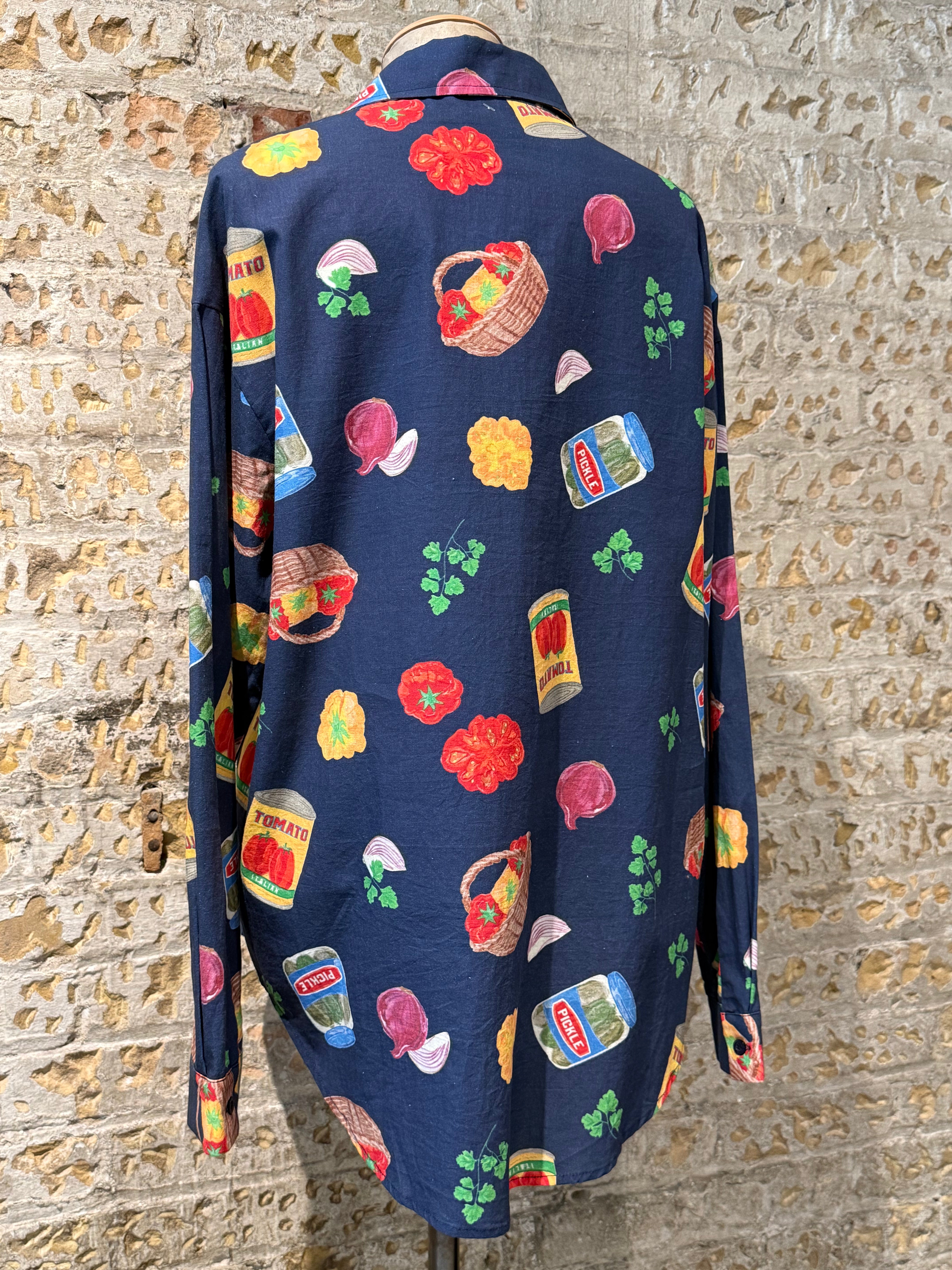 Button-down shirt with food print