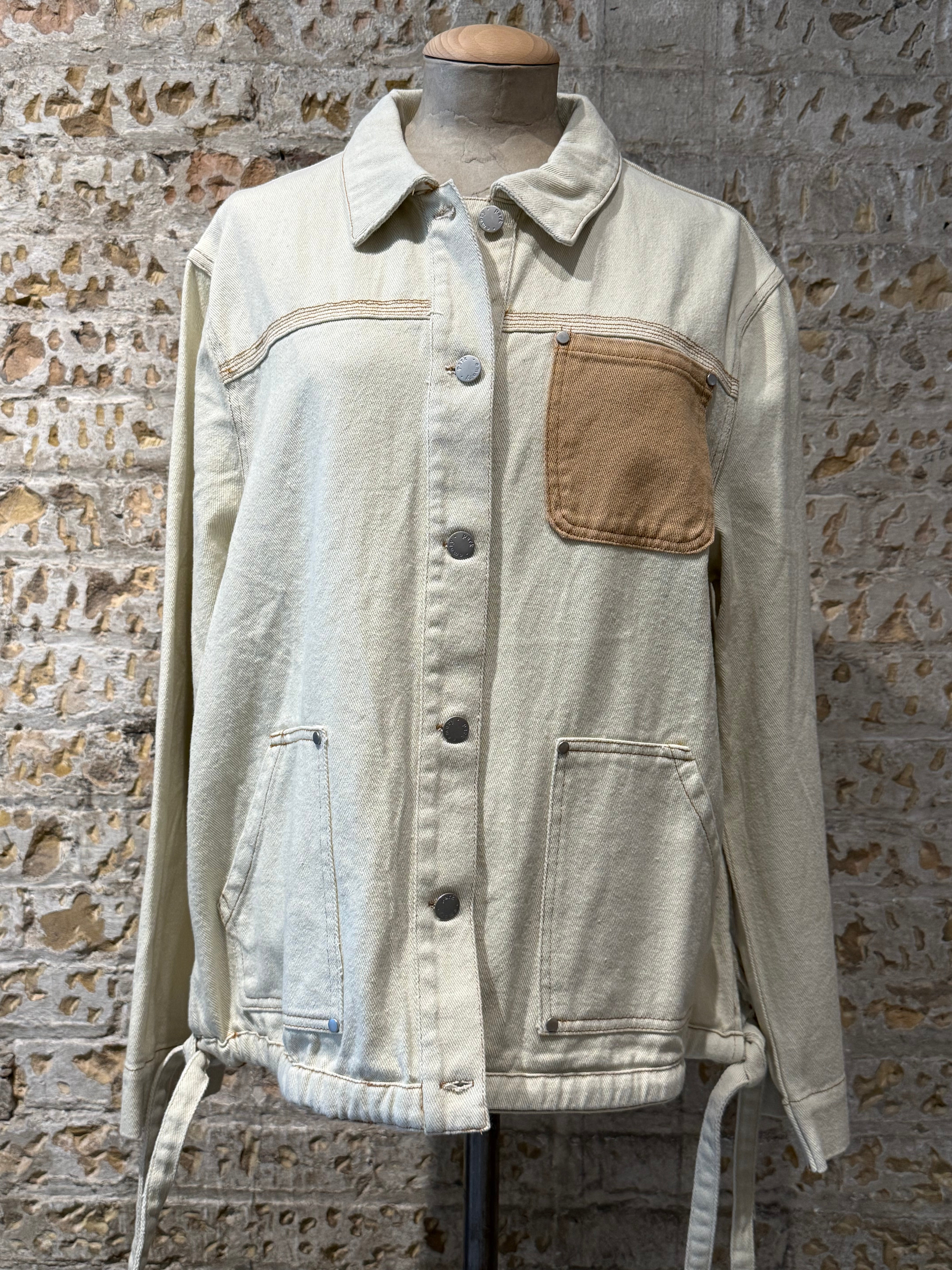 Cotton Jacket, beige long sleeve with buttons