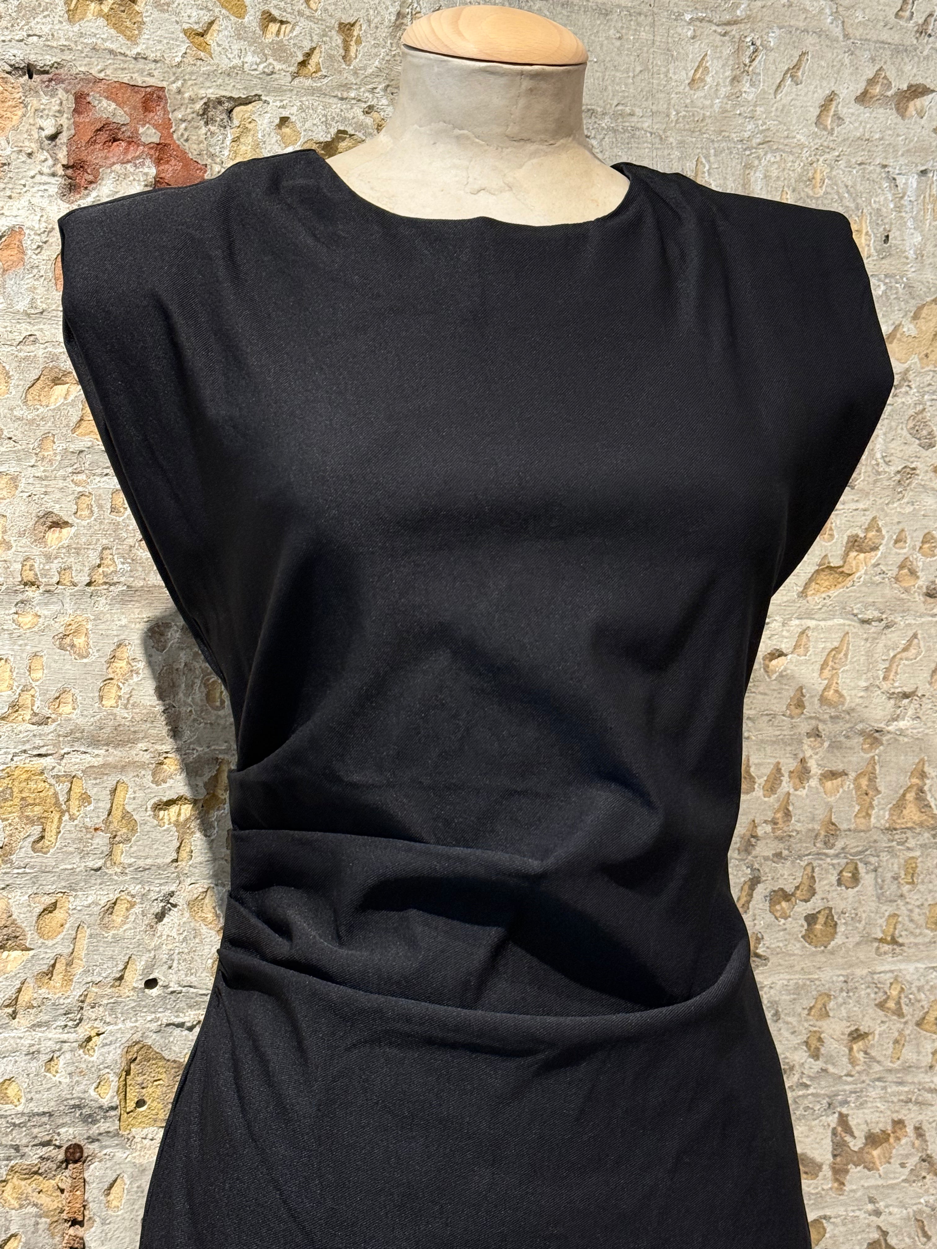 Black dress with shoulder pads