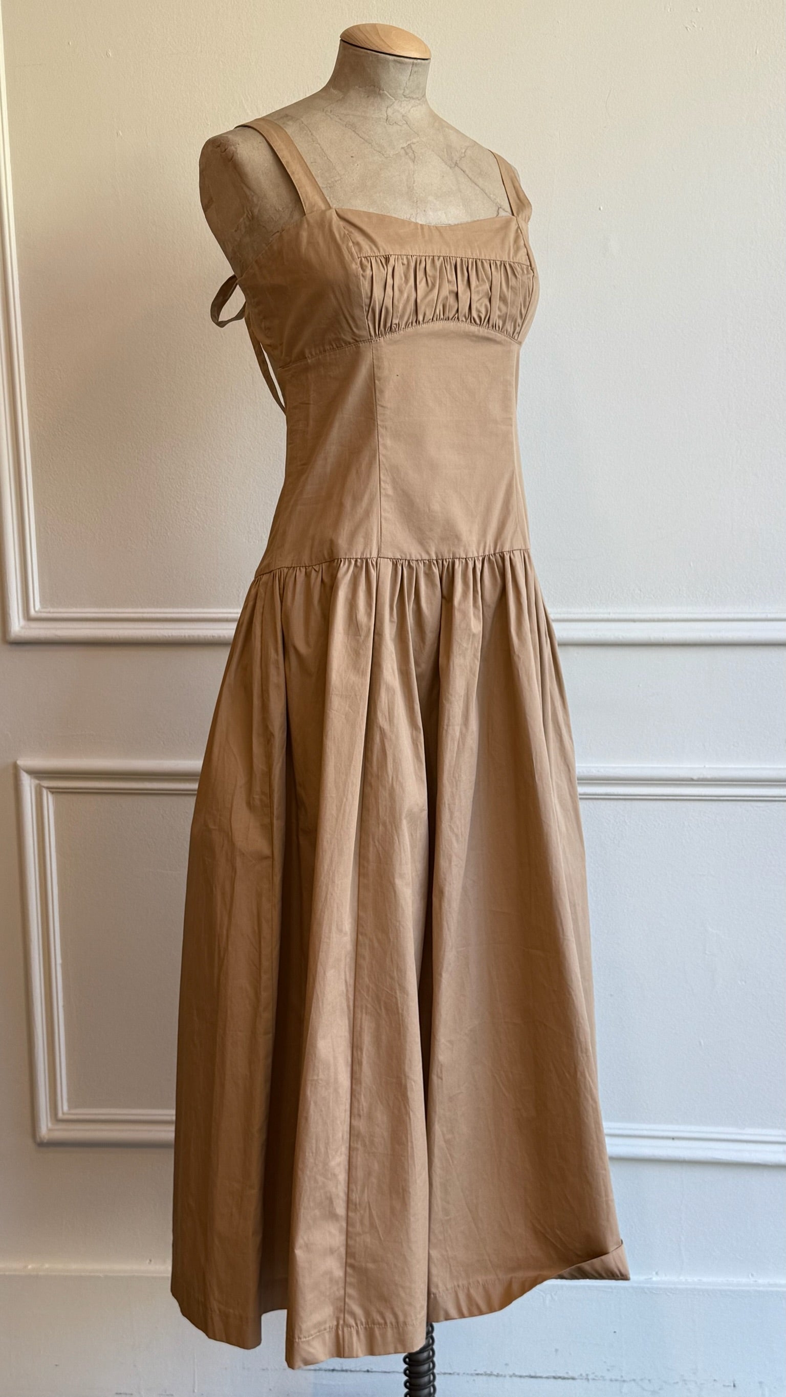 Open Back Square Neck Drop Waist Midi Dress