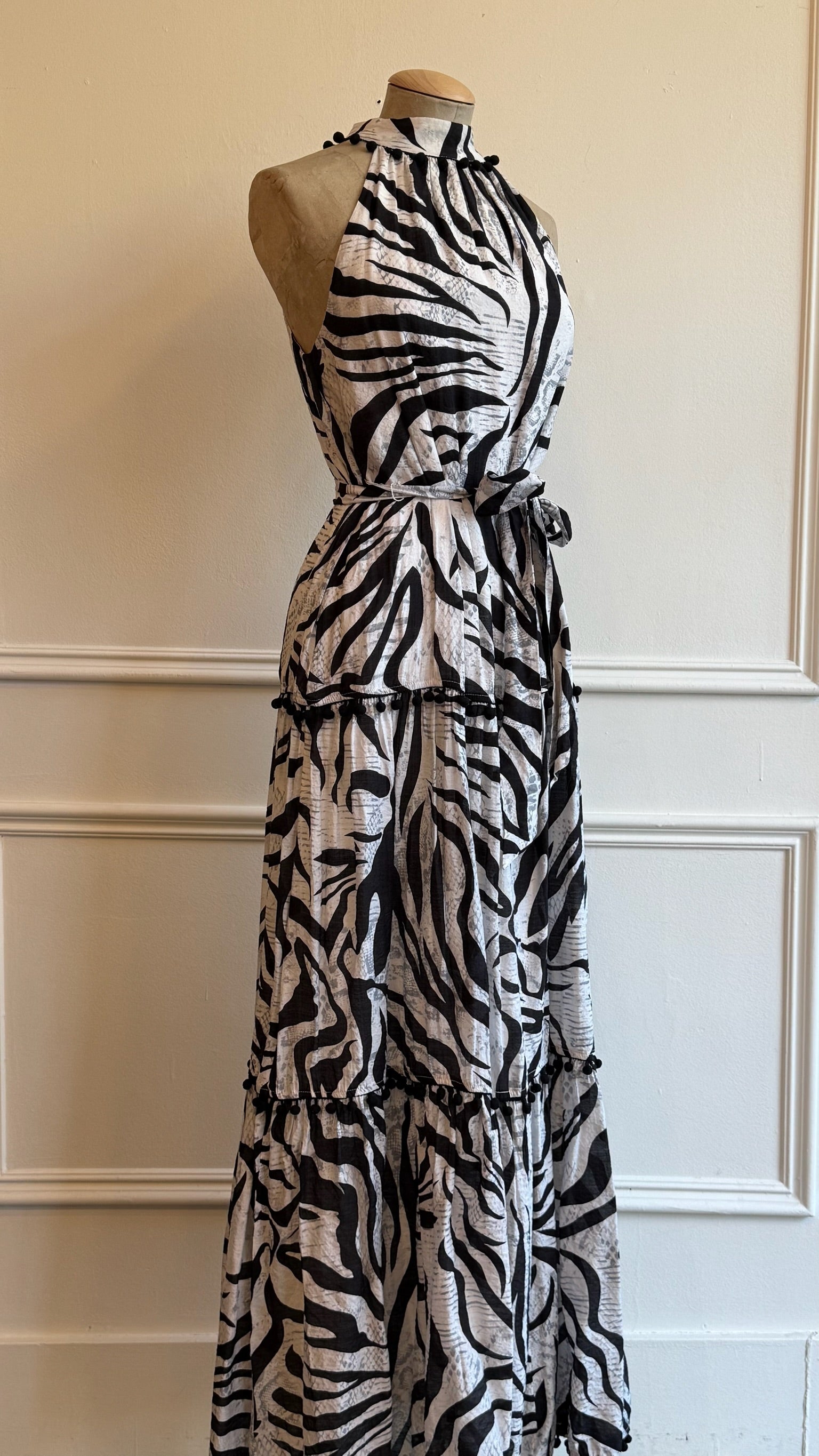 Halter Zebra Print Maxi Dress