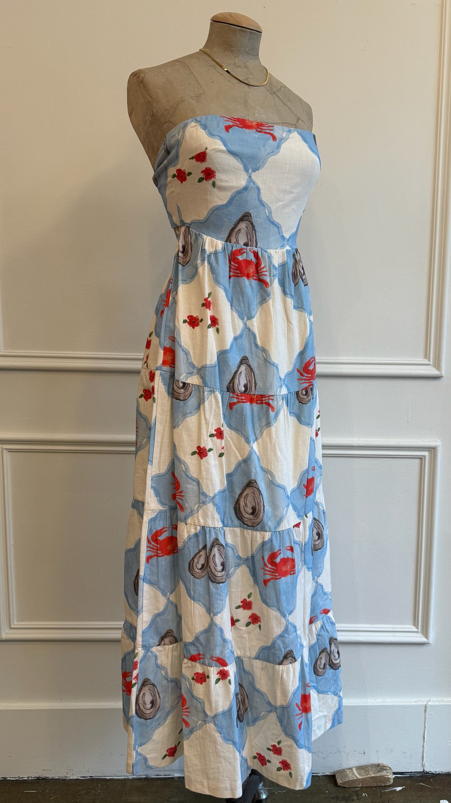 Coastal Print Open Back Midi Dress