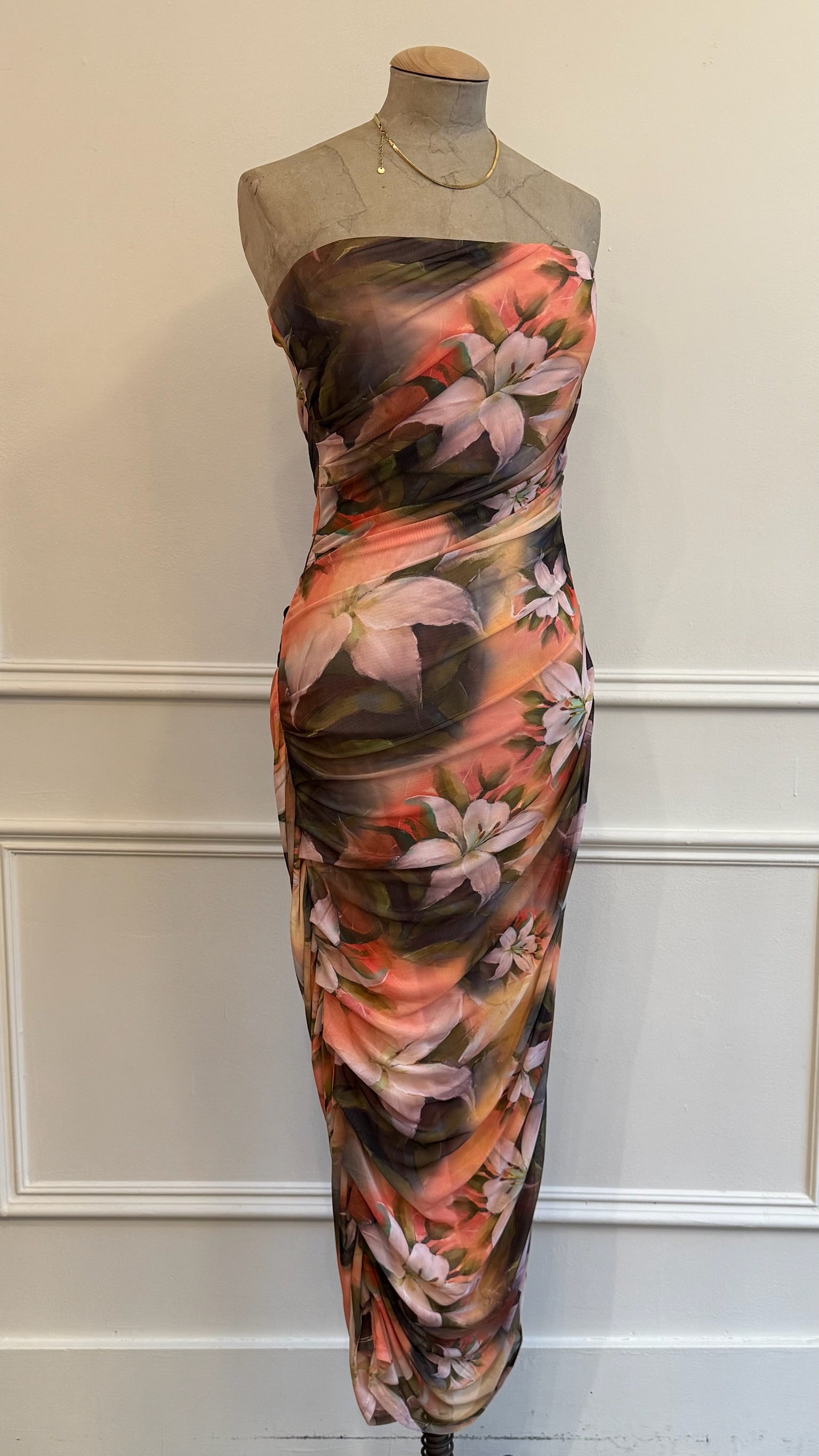 Floral Strapless Midi Dress